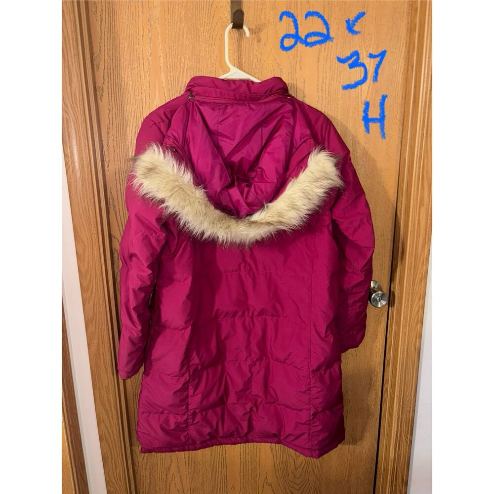L.L. Bean women’s magenta goose down puffer coat removable faux fur hood (M Reg) - Picture 2 of 7